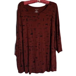 APT 9 Essentials Womens 3X Rust Abstract Print Tunic Top Stretch 3/4 Sleeve